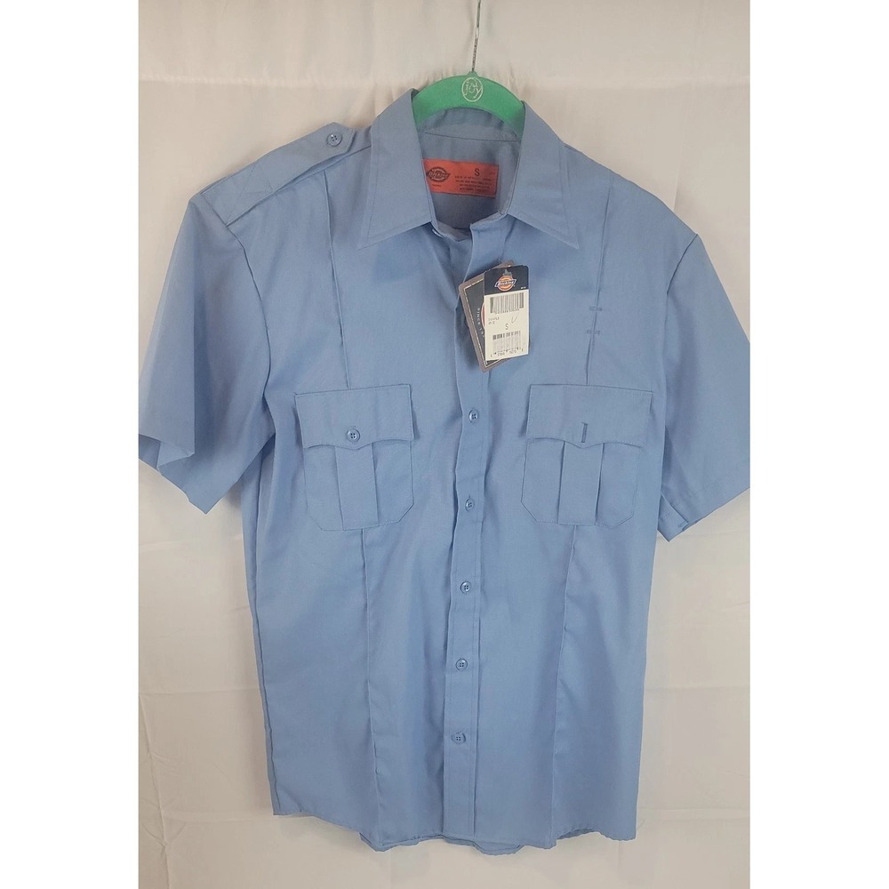 Men's Small Blue Short‎ Sleeved Dickies Uniform  Button Up Shirt C
